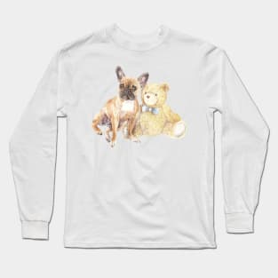 Frenchie Dog With Teddy Bear Long Sleeve T-Shirt